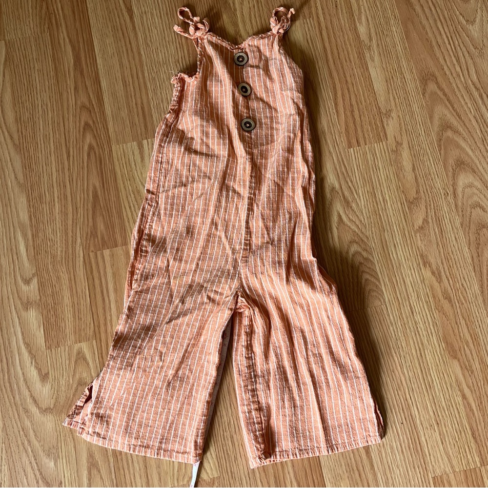 Good Lad Orange and Tan Stripe one piece with faux buttons size 3T